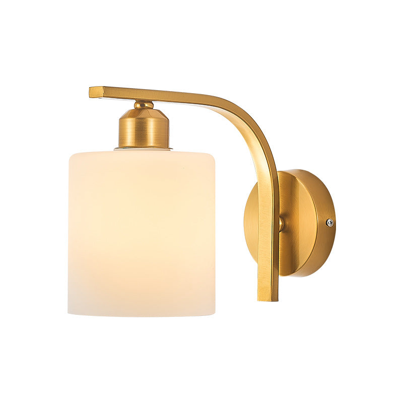 Modern Wall Sconce Metal Cylinder Shape Vanity Lamp with Glass Shade for Bathroom