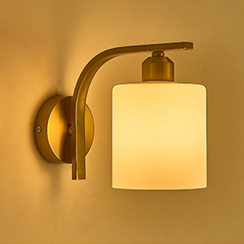 Modern Wall Sconce Metal Cylinder Shape Vanity Lamp with Glass Shade for Bathroom