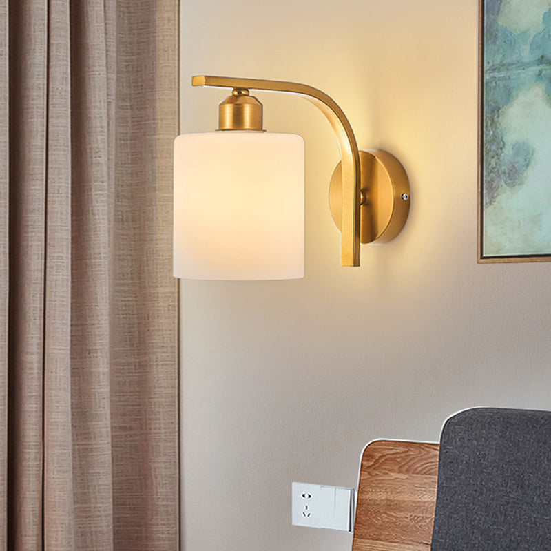 Modern Wall Sconce Metal Cylinder Shape Vanity Lamp with Glass Shade for Bathroom