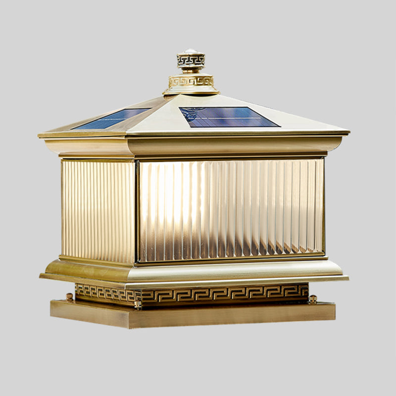 Contemporary Pillar Lighting Fixture Minimalist LED Solar Lamp with Glass Shade for Garden