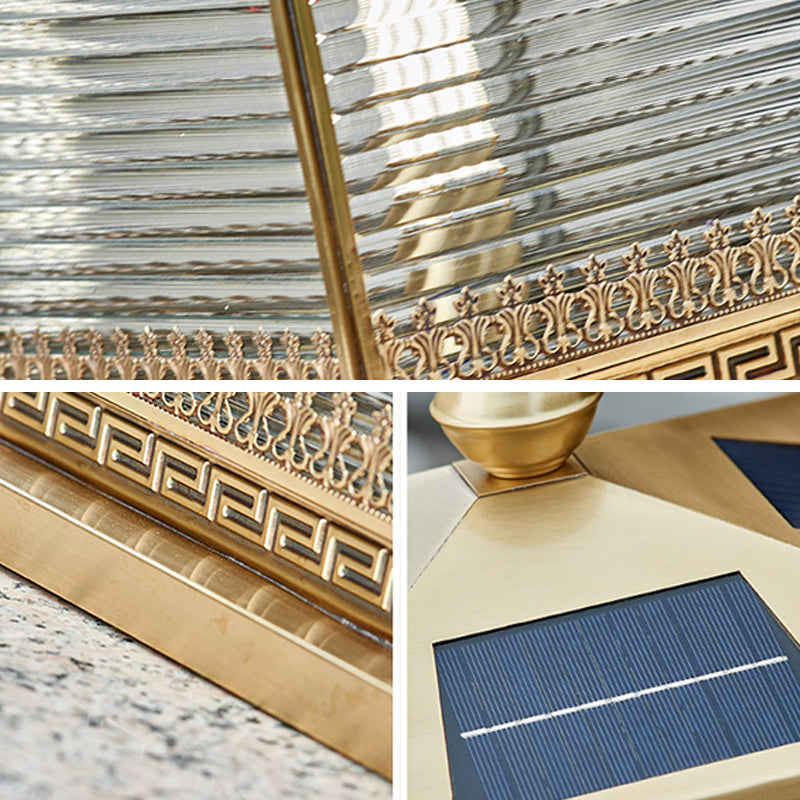 Contemporary Pillar Lighting Fixture Minimalist LED Solar Lamp with Glass Shade for Garden