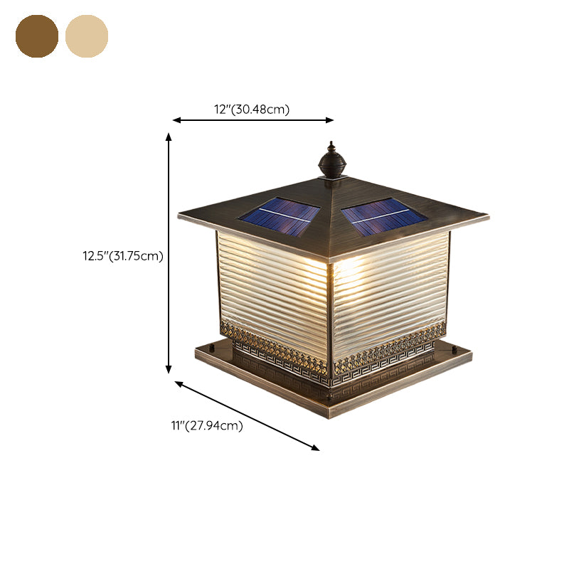 Contemporary Pillar Lighting Fixture Minimalist LED Solar Lamp with Glass Shade for Garden