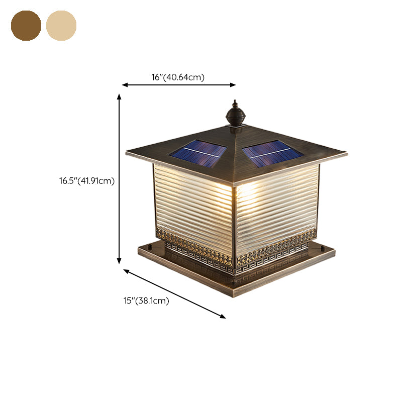 Contemporary Pillar Lighting Fixture Minimalist LED Solar Lamp with Glass Shade for Garden