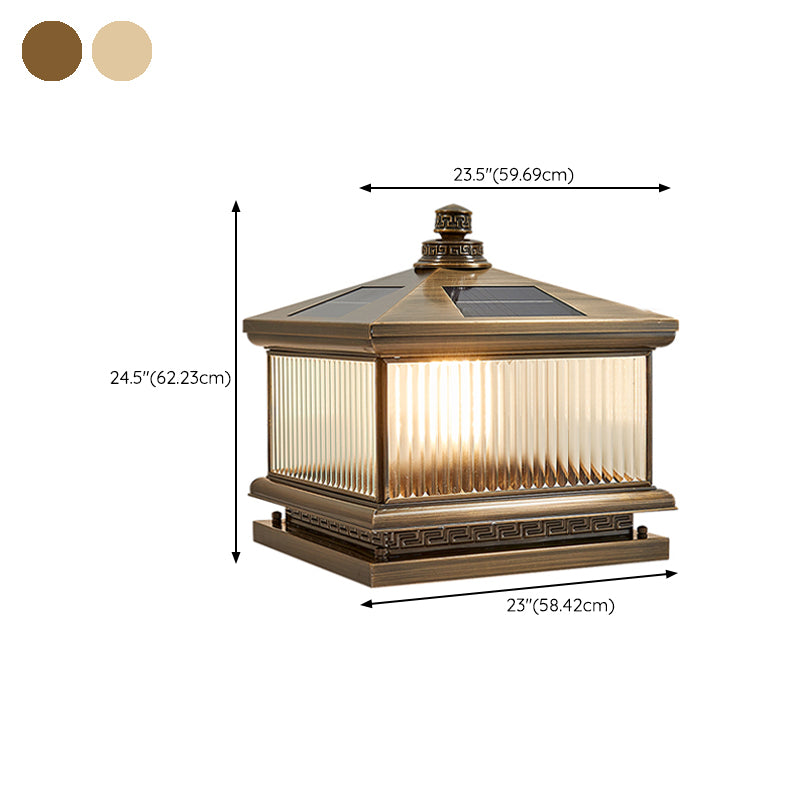 Contemporary Pillar Lighting Fixture Minimalist LED Solar Lamp with Glass Shade for Garden