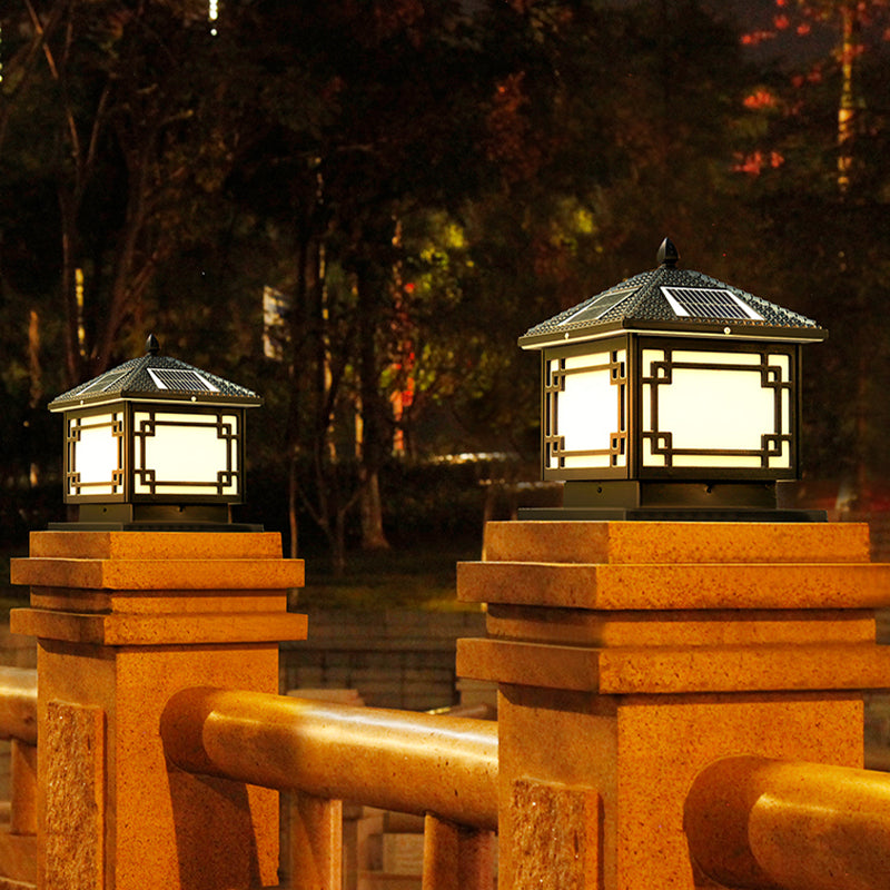 Contemporary Pillar Lighting Fixture Creative LED Solar Lamp for Backyard