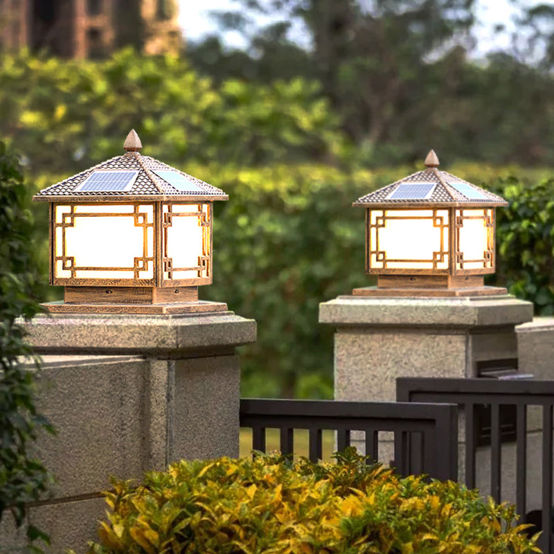 Contemporary Pillar Lighting Fixture Creative LED Solar Lamp for Backyard