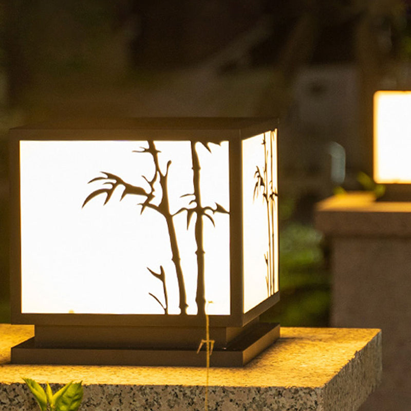 Modern Pillar Lighting Fixture Geometric LED Solar Lamp for Garden