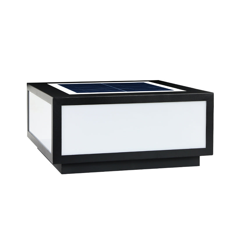 Rectangle Shape Metal Outdoor Light Modern Style 1 Light Solar Pillar Light in Black