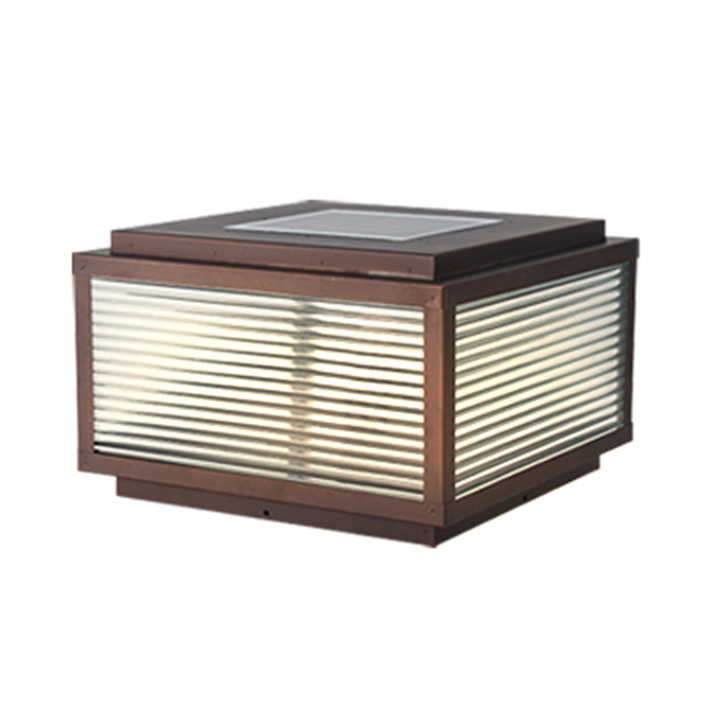 Metal Rectangle Shape Outdoor Light Modern Style 1 Light Solar Pillar Lights in Black