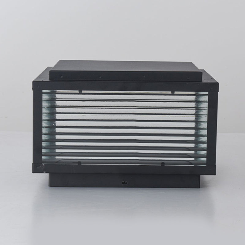 Metal Rectangle Shape Outdoor Light Modern Style 1 Light Solar Pillar Lights in Black
