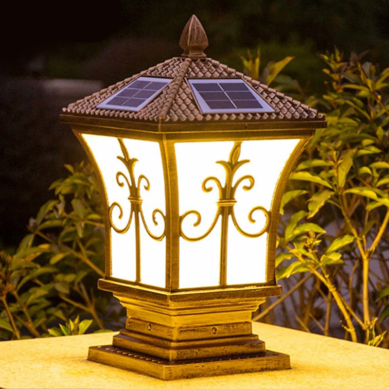 Drum Shape Metal Outdoor Light Modern Style 1 Light Solar Pillar Lights