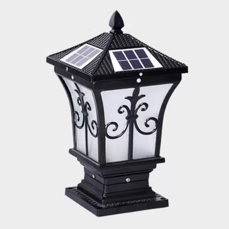 Drum Shape Metal Outdoor Light Modern Style 1 Light Solar Pillar Lights