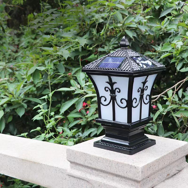 Drum Shape Metal Outdoor Light Modern Style 1 Light Solar Pillar Lights