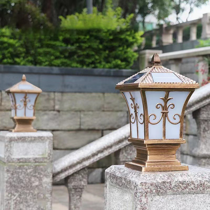 Drum Shape Metal Outdoor Light Modern Style 1 Light Solar Pillar Lights