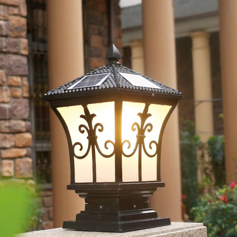 Drum Shape Metal Outdoor Light Modern Style 1 Light Solar Pillar Lights