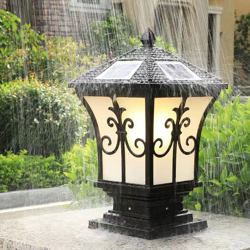 Drum Shape Metal Outdoor Light Modern Style 1 Light Solar Pillar Lights