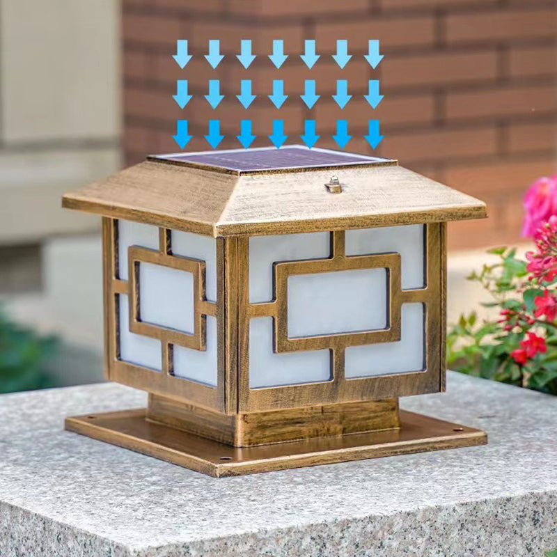 Rectangle Shape Metal Outdoor Light Modern Style 1-Light Solar Pillar Lights