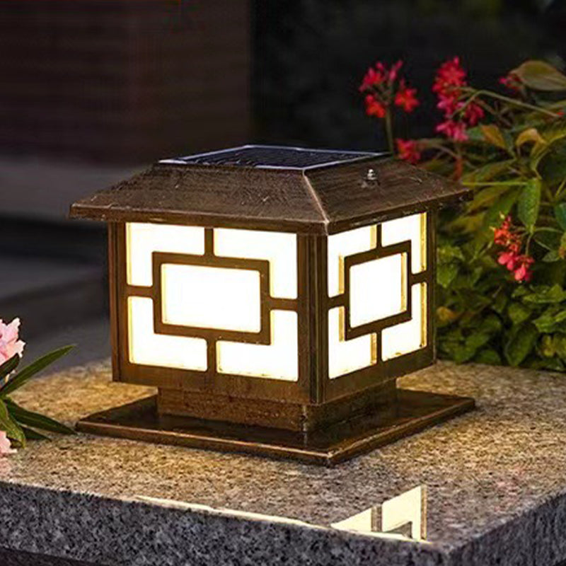 Rectangle Shape Metal Outdoor Light Modern Style 1-Light Solar Pillar Lights