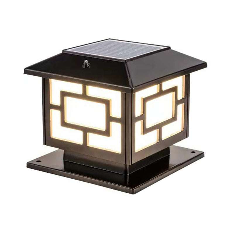 Rectangle Shape Metal Outdoor Light Modern Style 1-Light Solar Pillar Lights