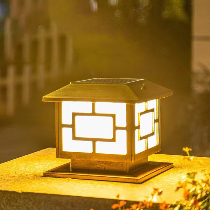 Rectangle Shape Metal Outdoor Light Modern Style 1-Light Solar Pillar Lights
