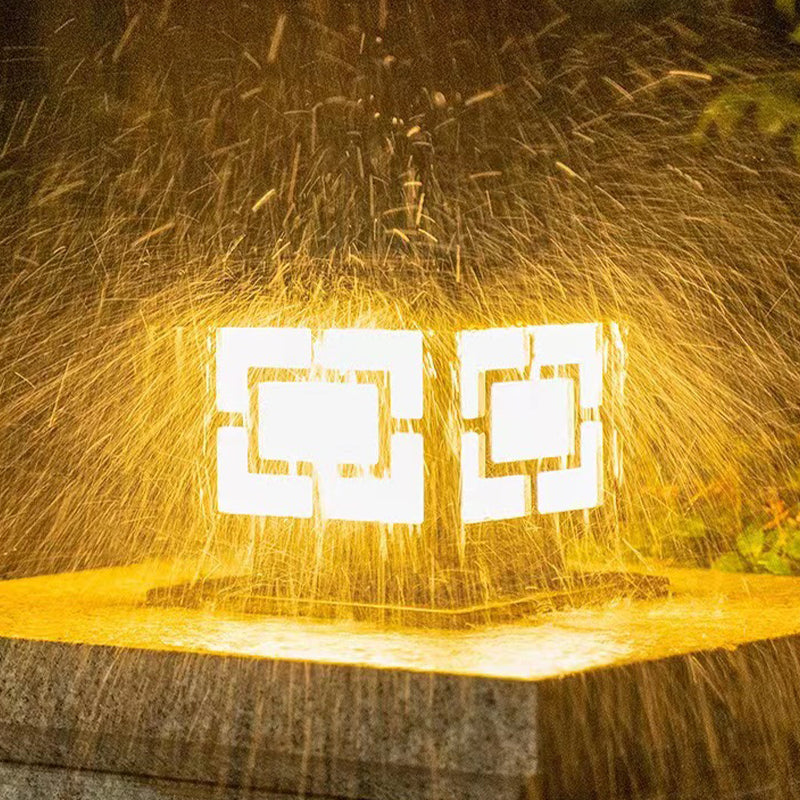 Rectangle Shape Metal Outdoor Light Modern Style 1-Light Solar Pillar Lights