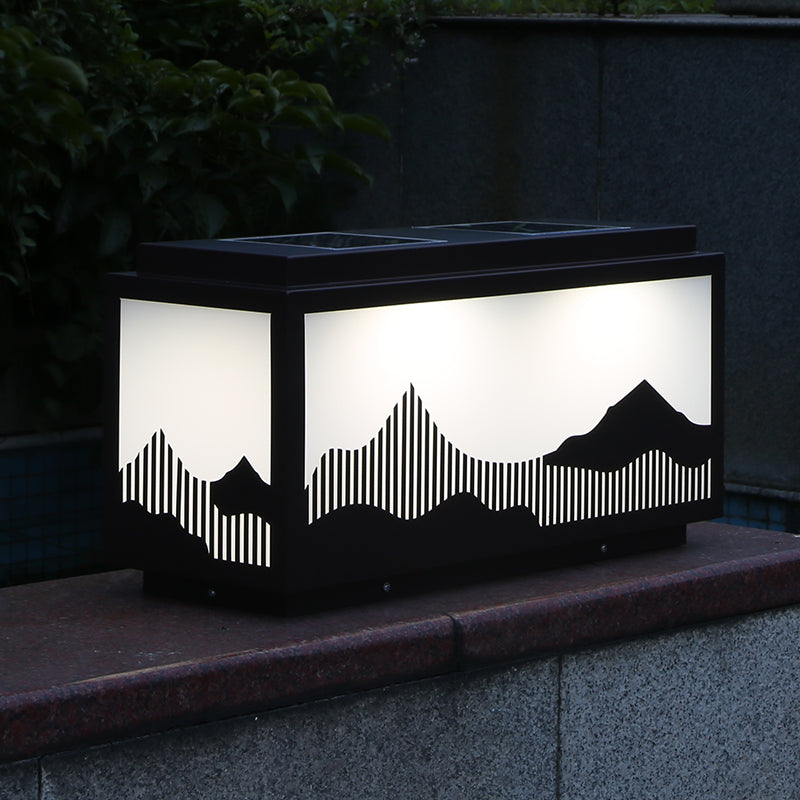 Rectangle Shape Metal Outdoor Light Modern Style 1 Light Solar Pillar Lights in Black