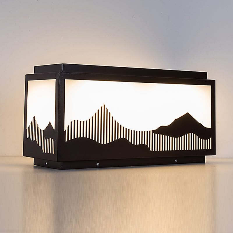 Rectangle Shape Metal Outdoor Light Modern Style 1 Light Solar Pillar Lights in Black