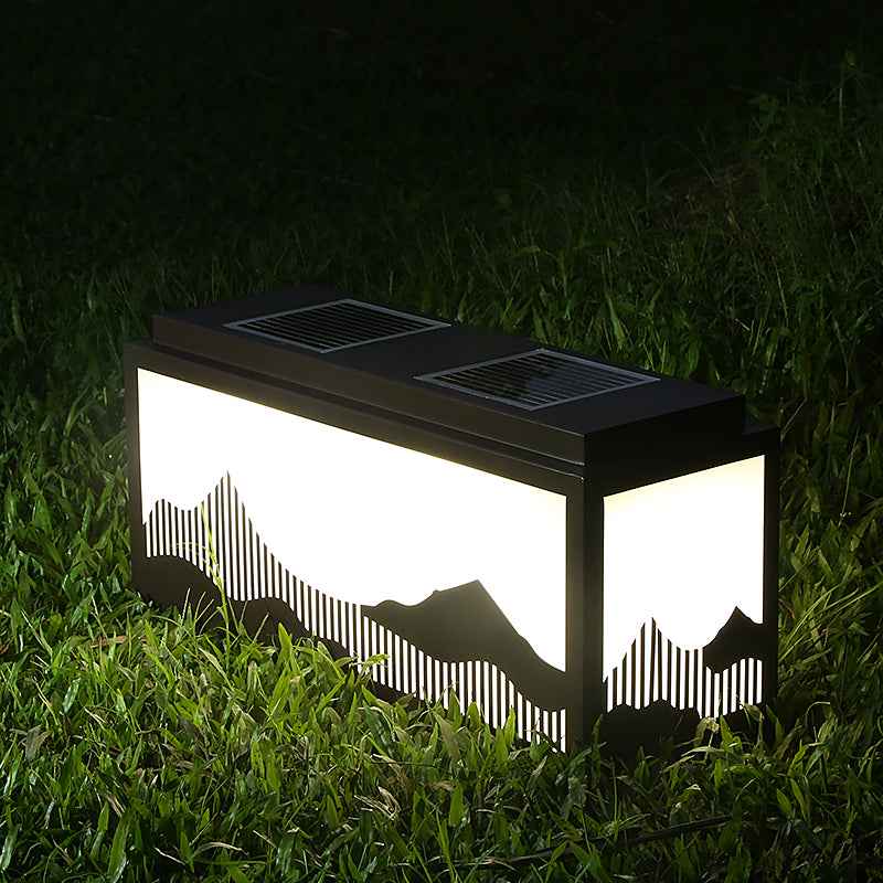 Rectangle Shape Metal Outdoor Light Modern Style 1 Light Solar Pillar Lights in Black