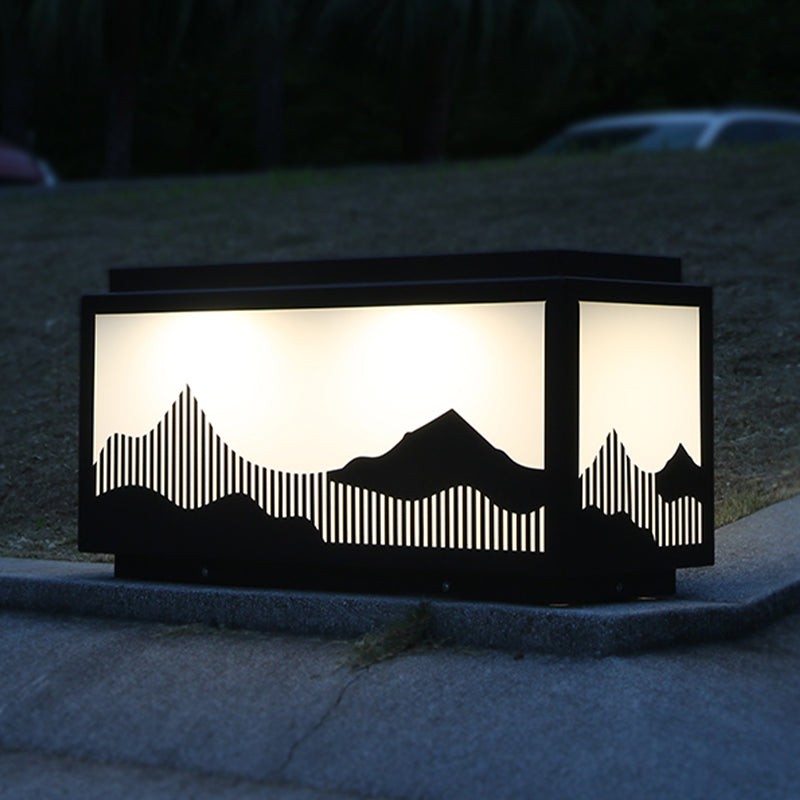 Rectangle Shape Metal Outdoor Light Modern Style 1 Light Solar Pillar Lights in Black