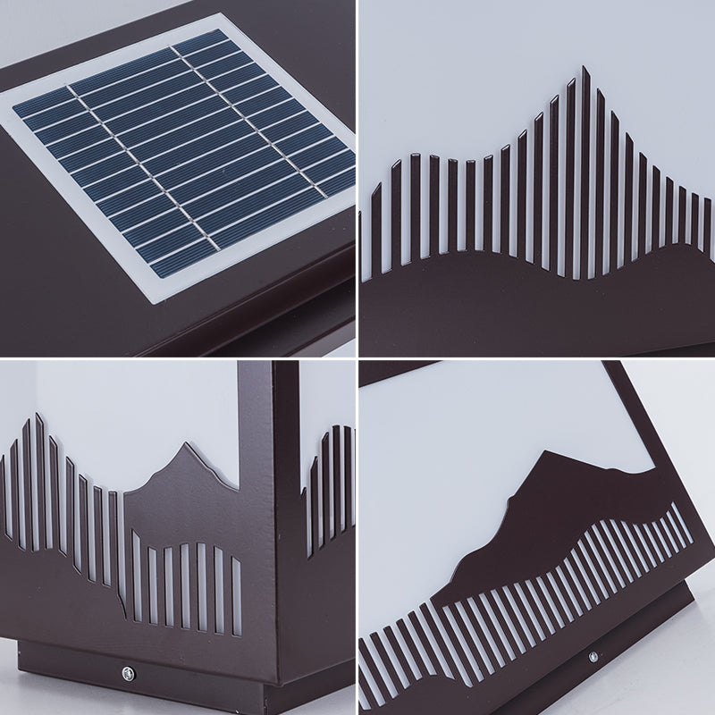 Rectangle Shape Metal Outdoor Light Modern Style 1 Light Solar Pillar Lights in Black