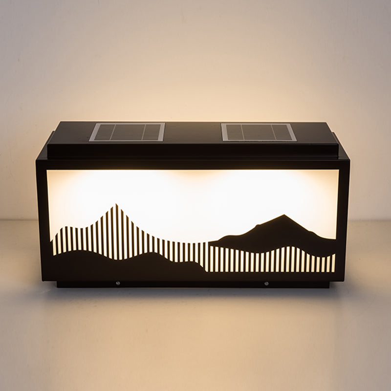 Rectangle Shape Metal Outdoor Light Modern Style 1 Light Solar Pillar Lights in Black