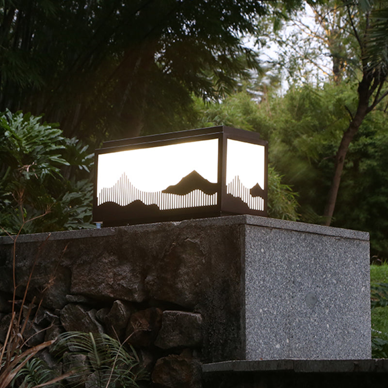 Rectangle Shape Metal Outdoor Light Modern Style 1 Light Solar Pillar Lights in Black
