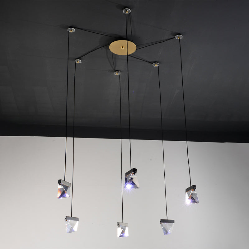 3/6 Lights Gem Multi Ceiling Light Simple Brass Beveled Crystal LED Pendant Lamp Kit in Brass