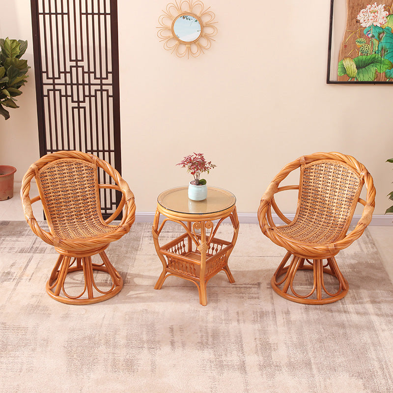 19" Wide Tropical Rattan Dining Armchair Swivel Outdoor Chair