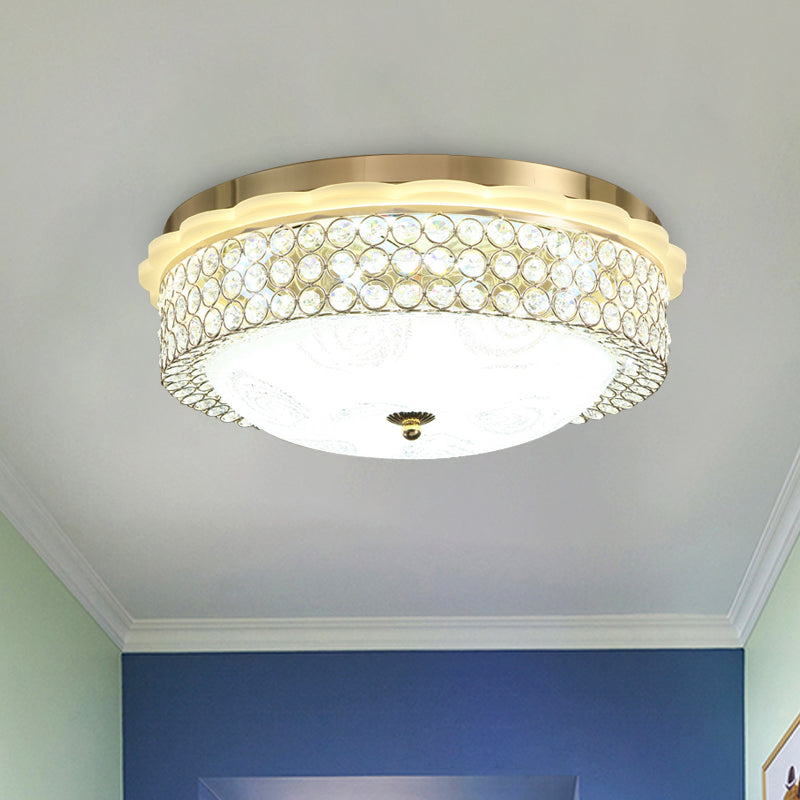 16"/19.5" Wide LED Flushmount Lighting Modernist Circle Crystal Bead Flush Lamp Fixture for Foyer