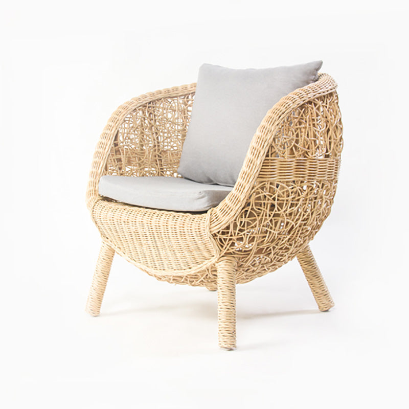 Tropical Rattan Patio Dining Chair with Arm Open Back Single Chair