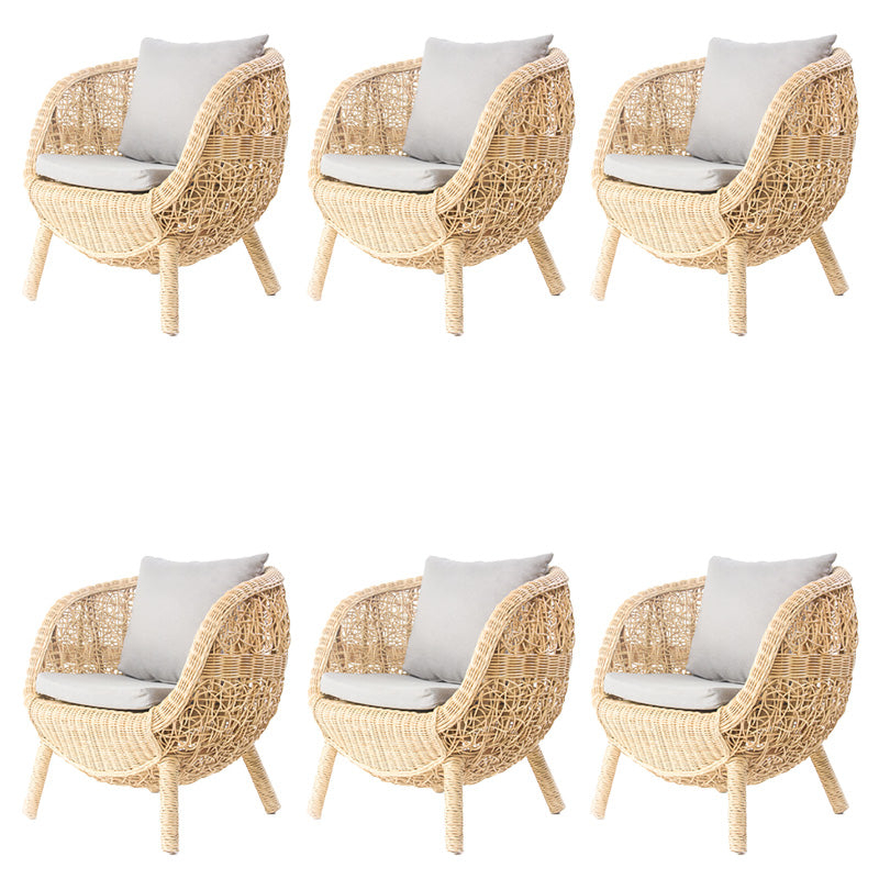 Tropical Rattan Patio Dining Chair with Arm Open Back Single Chair