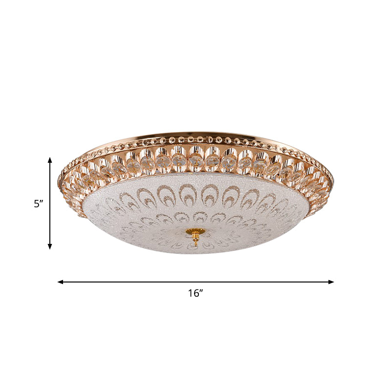 Gold Domed Flush Mount Lighting Modern Crystal Glass LED Bedroom Ceiling Flush, 16"/19.5" Width