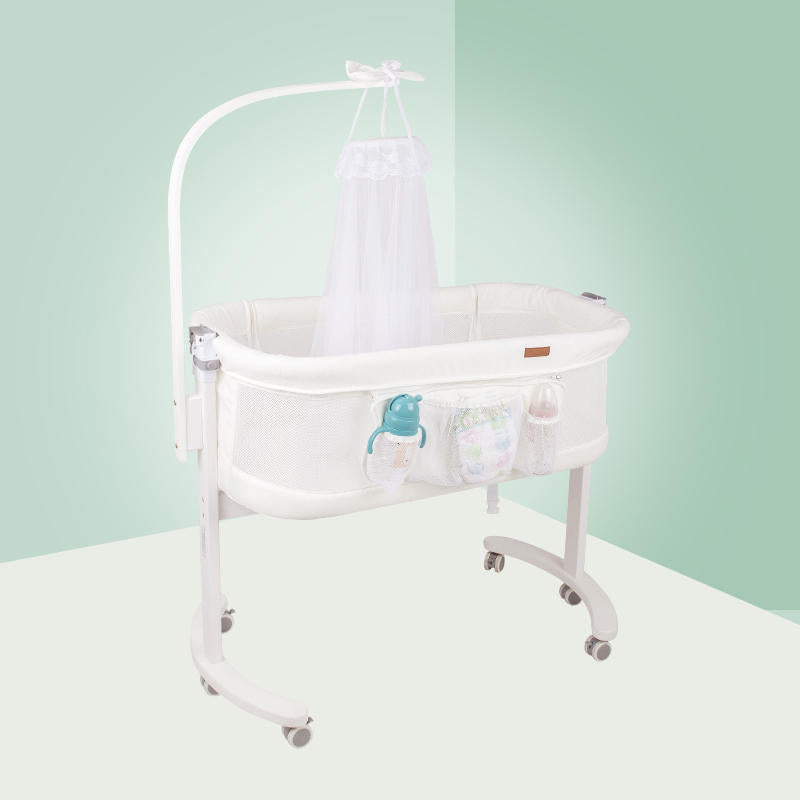 Contemporary Plastic Movable Nursery Bed with Mattress and Guardrail