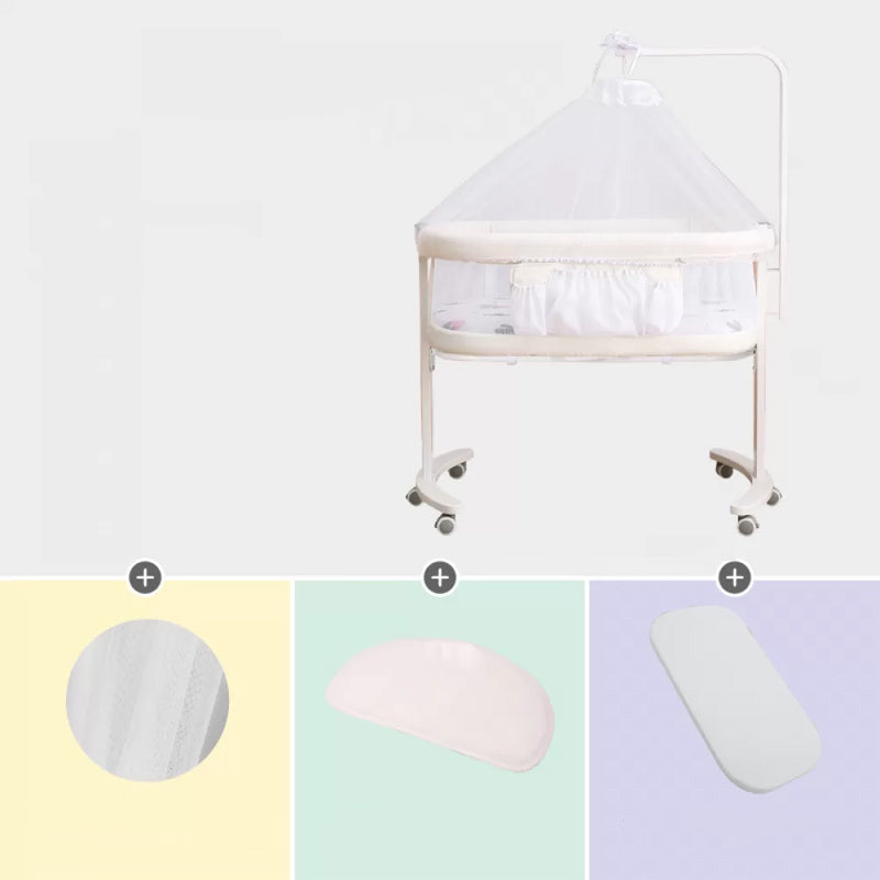 Contemporary Plastic Movable Nursery Bed with Mattress and Guardrail