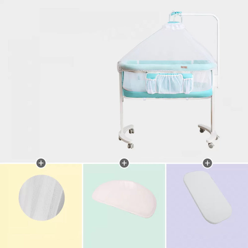 Contemporary Plastic Movable Nursery Bed with Mattress and Guardrail