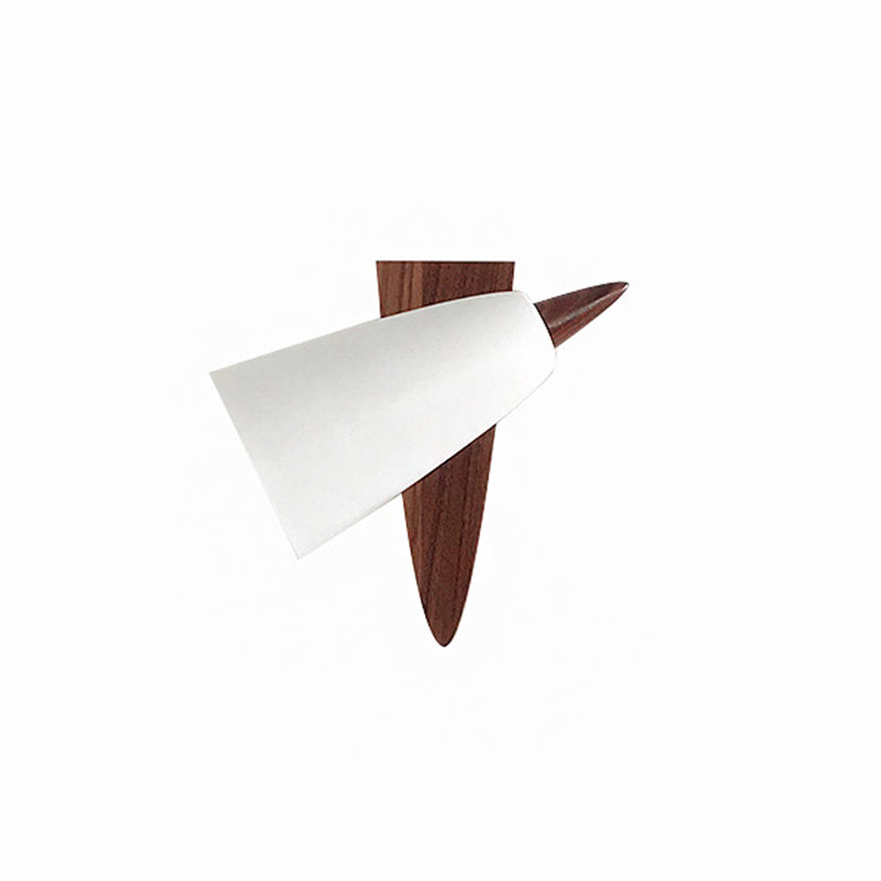 Cone Metal Wall Mount Light Modern 1-Bulb White Sconce Lamp Fixture with Triangle Wood Backplate