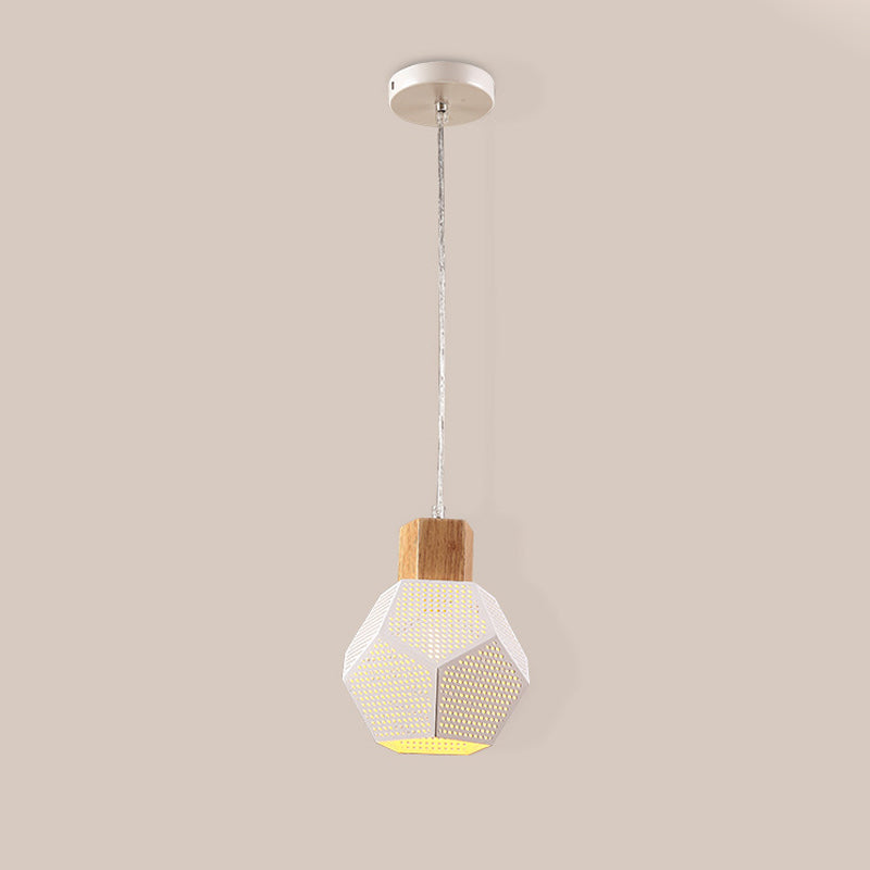 1 chambre à coucher légère kit de lumière suspendue lampe pédante de finition blanche moderne avec nuance en métal polyèdre creuse