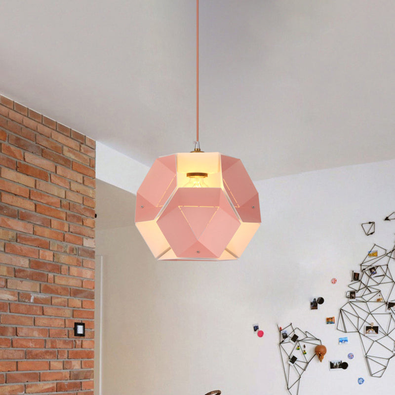 Macaron Cutouts Hexagon Drop Pendant Iron 1-Light Restaurant Hanging Ceiling Light in Yellow/Pink