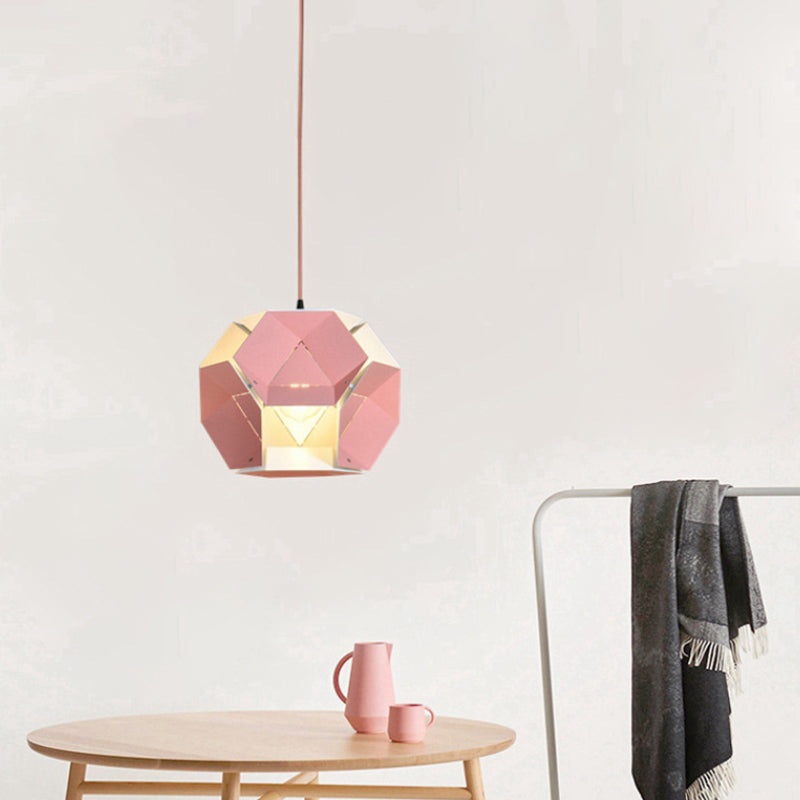 Macaron Cutouts Hexagon Drop Pendant Iron 1-Light Restaurant Hanging Ceiling Light in Yellow/Pink