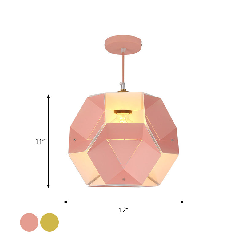 Macaron Cutouts Hexagon Drop Pendant Iron 1-Light Restaurant Hanging Ceiling Light in Yellow/Pink