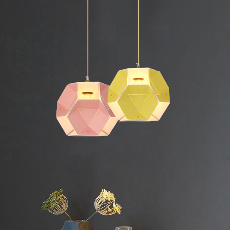 Macaron Cutouts Hexagon Drop Pendant Iron 1-Light Restaurant Hanging Ceiling Light in Yellow/Pink