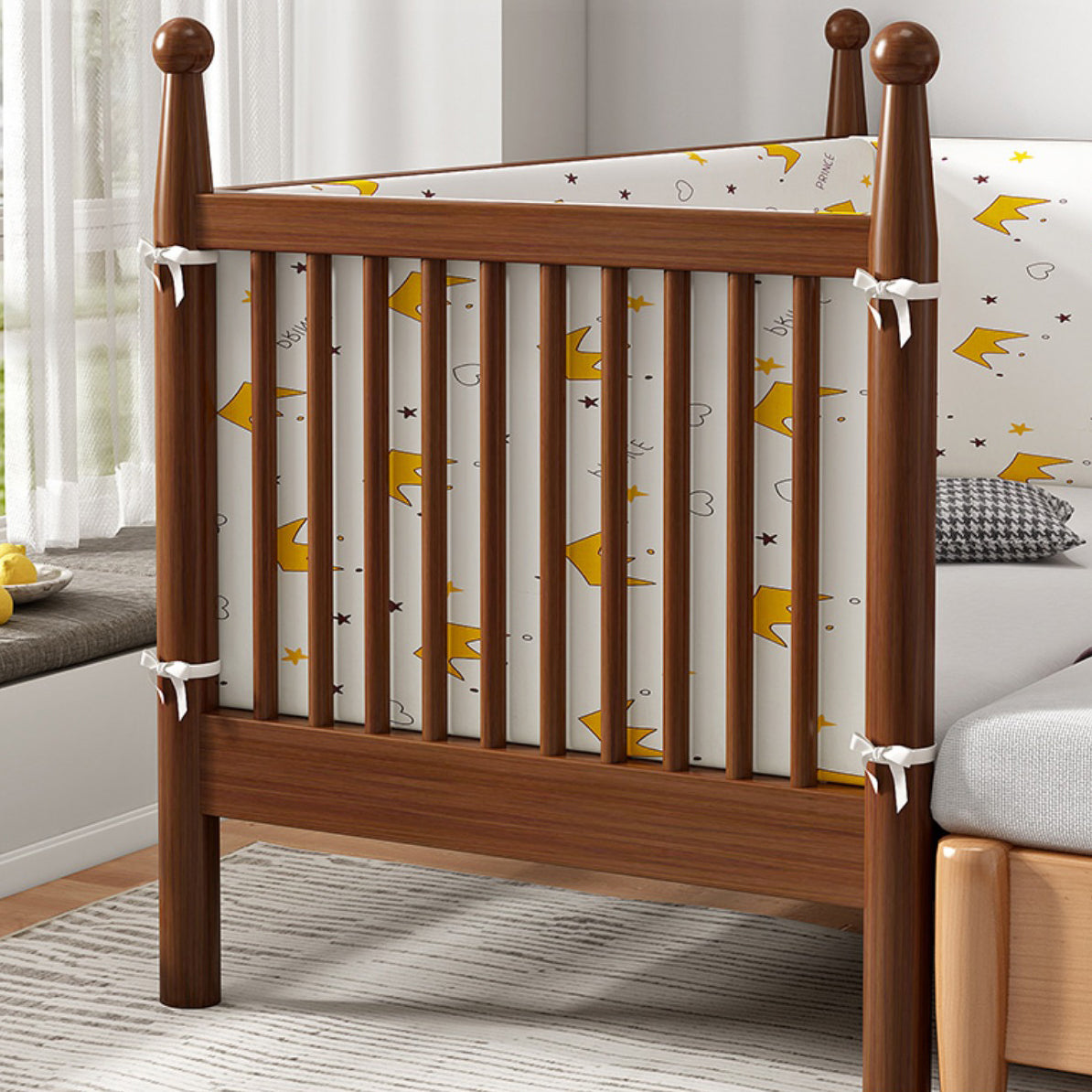 Traditional Solid Wood Nursery Bed Washed Natural with Guardrail
