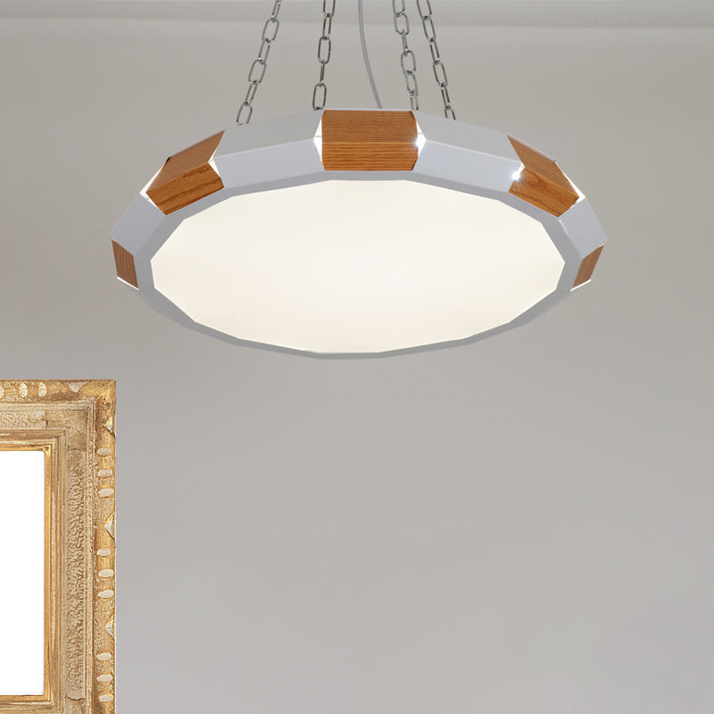 La lampe suspendue rond en fer moderniste moderniste blanc et suspension à LED en bois Lumière en lumière chaude / blanche