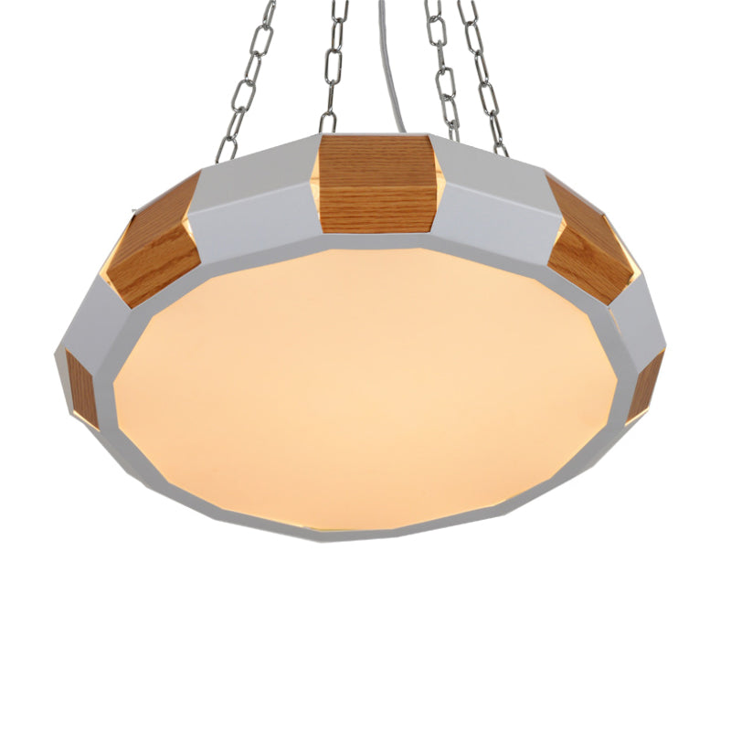 La lampe suspendue rond en fer moderniste moderniste blanc et suspension à LED en bois Lumière en lumière chaude / blanche